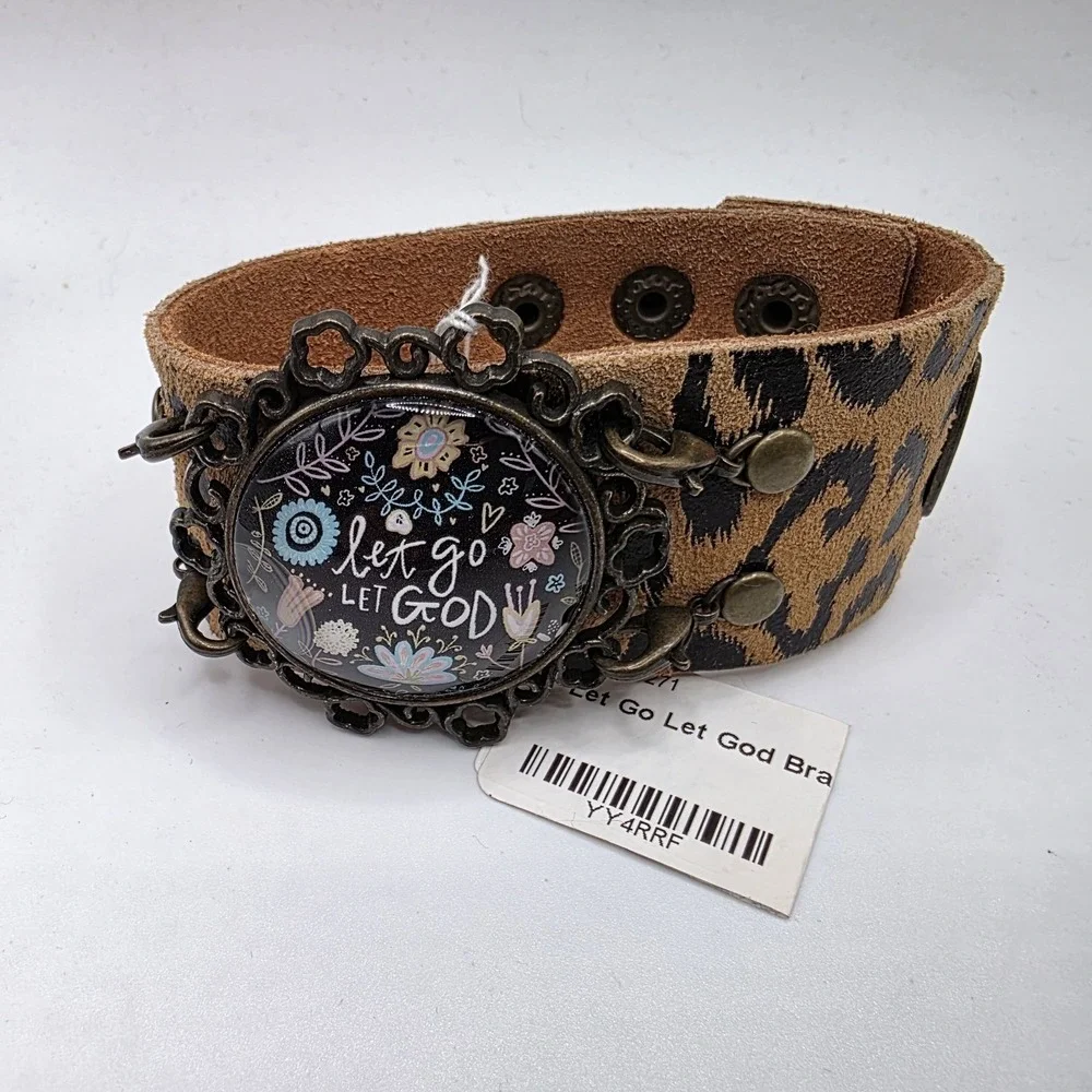 Let Go Let God Wrap Cuff Bracelet Faux Leather Adjustable Band NEW